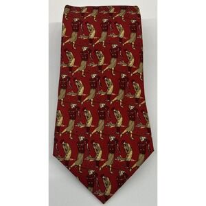 Salvatore Ferragamo Golf Neck Tie Mens Red Golfer‎ Print 100% Silk Made in Italy